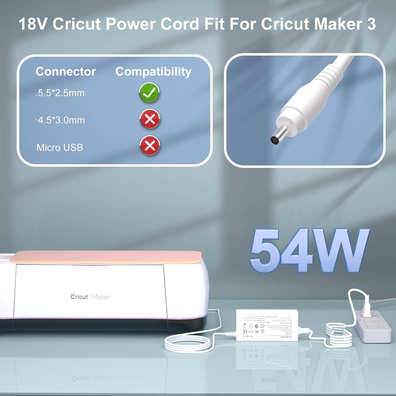 Onadrive Power Cord Compatible for Cricut Explore Air 2-18V Power Cord Compatible for Cricut Maker, Cricut Expression 2, Cricut Create, Cricut Cake Mini, Explore, Explore Air, Explore One - Image 2